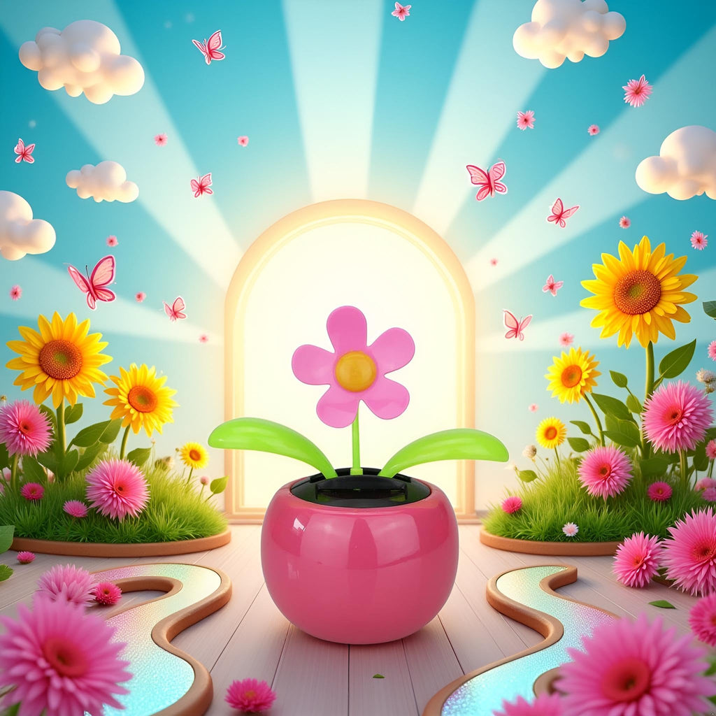 Cute plastic pink flower desktop showpiece display packaging contents.