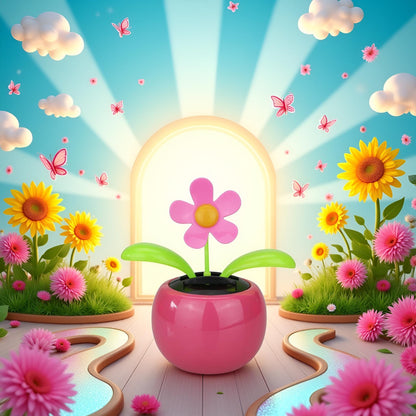 Cute plastic pink flower desktop showpiece display packaging contents.