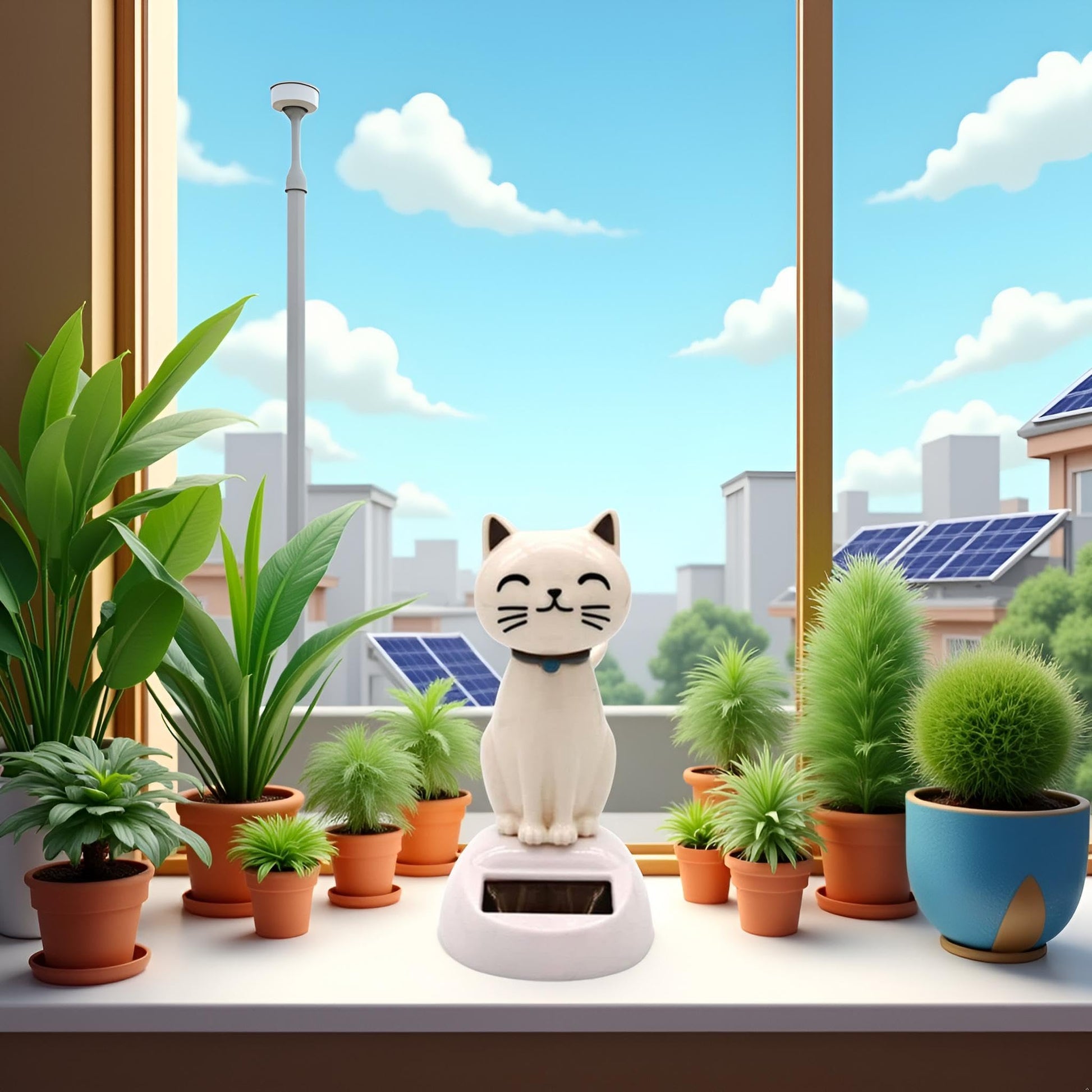 YuanHolumid miniature white cat solar swinging doll dashboard ornament packaging size view