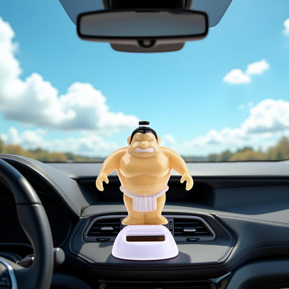 Side view of the lightweight sumo wrestler car ornament highlighting its compact safety profile for driving.