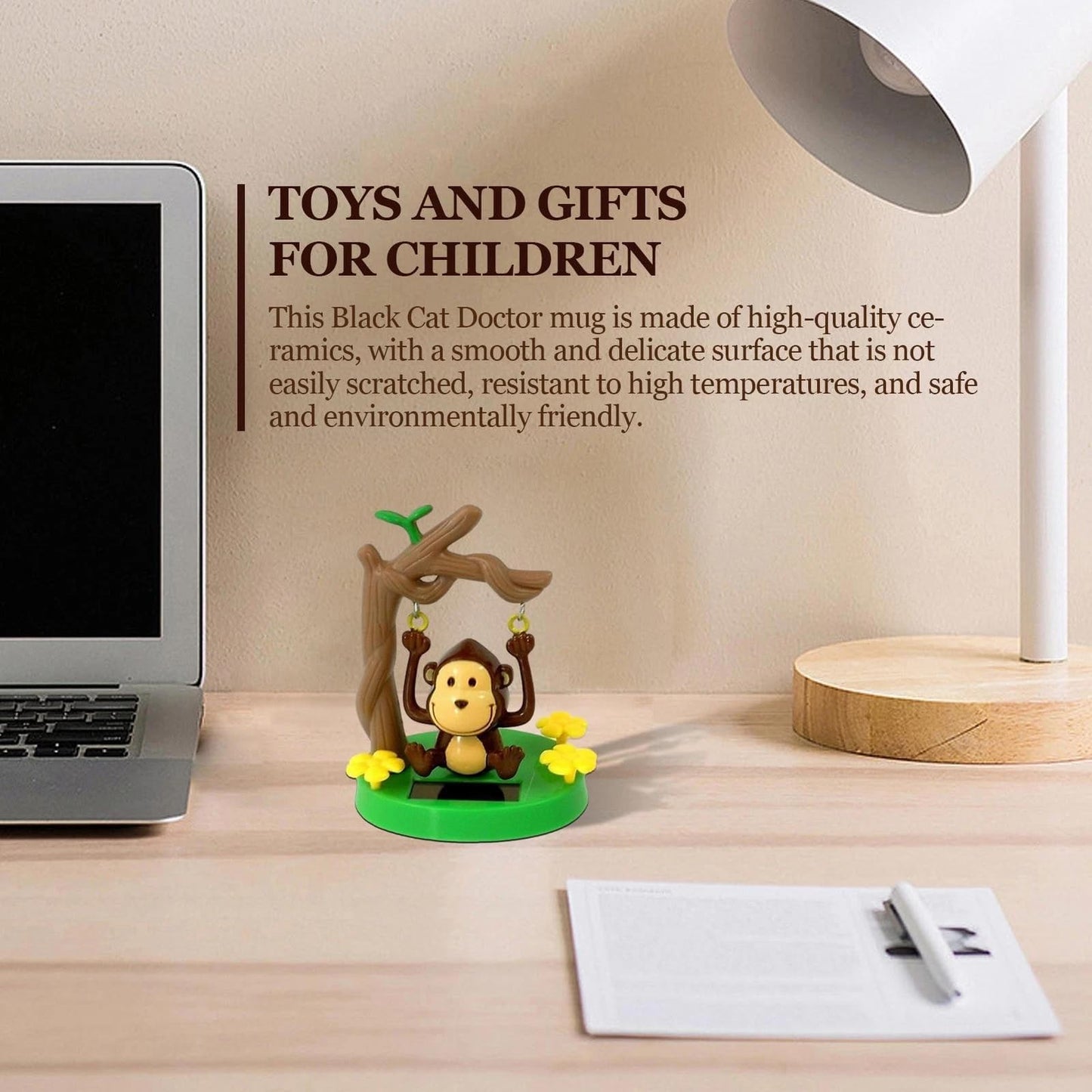 No battery required solar dancing monkey toy showing built in panel