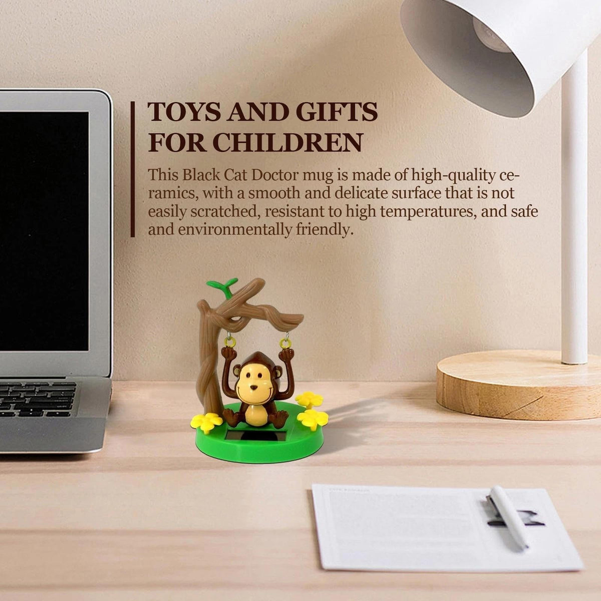 No battery required solar dancing monkey toy showing built in panel