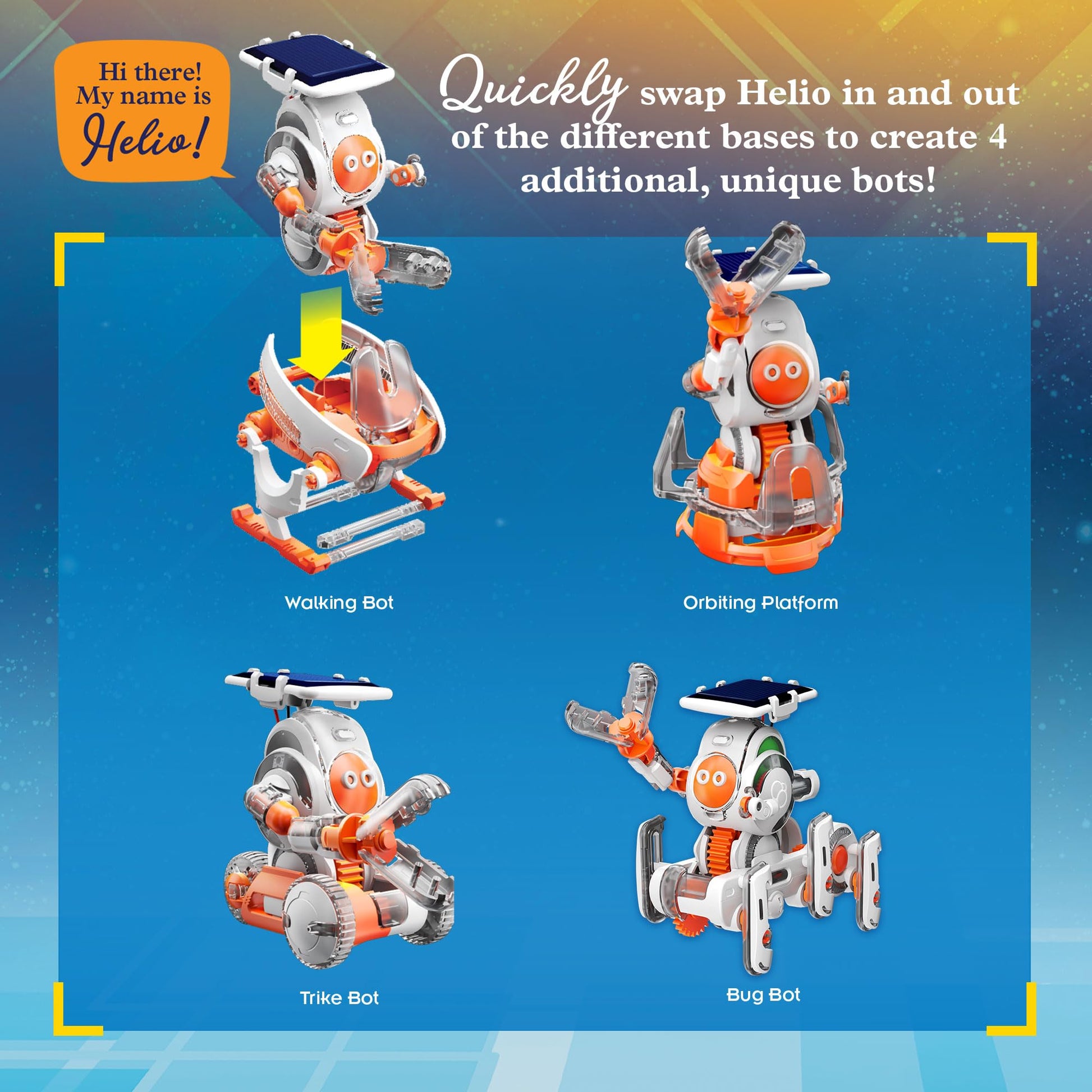 Six legged crawling solar powered bug bot model fully assembled from the engineering set