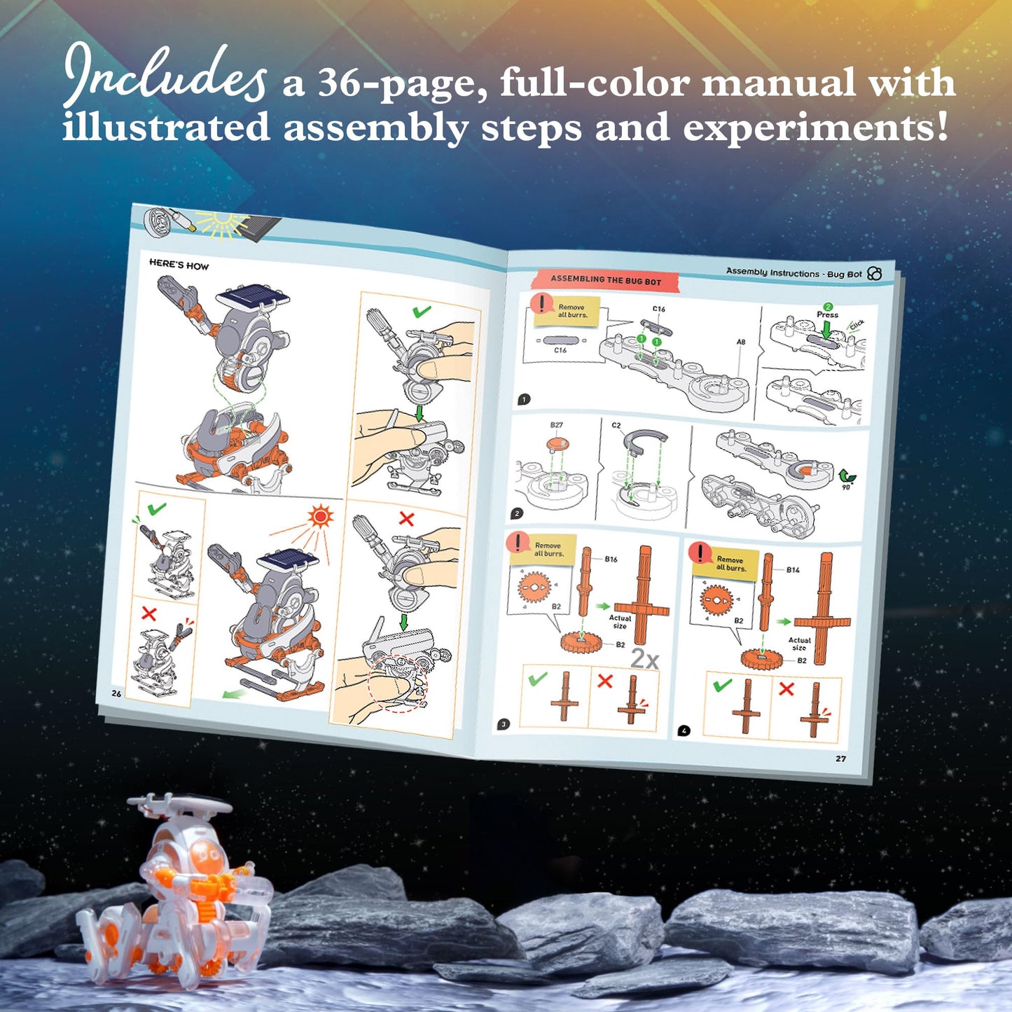 Two legged walking astronaut robot model standing upright on a flat surface