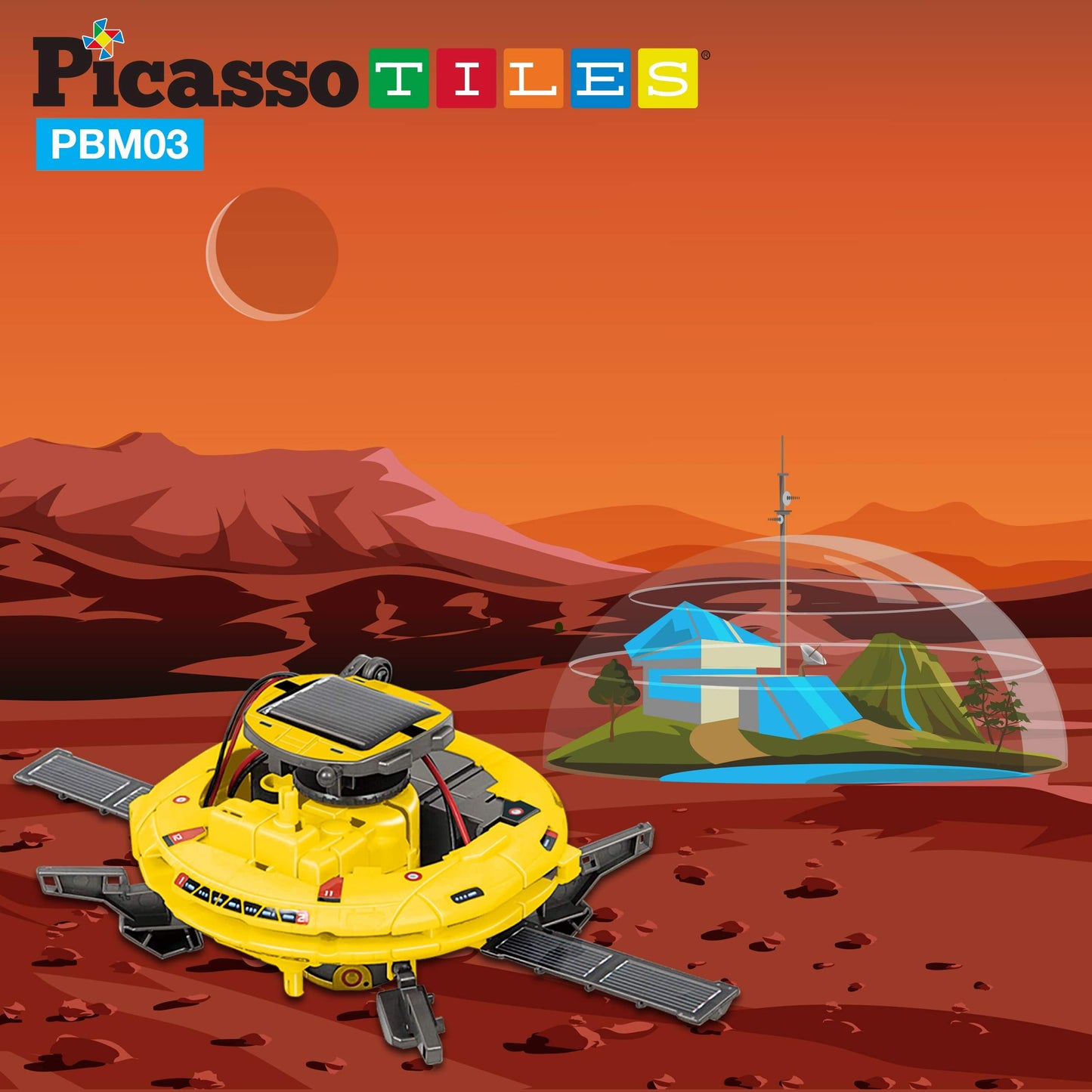 PicassoTiles educational space dog robot kit operating under direct outdoor sunlight