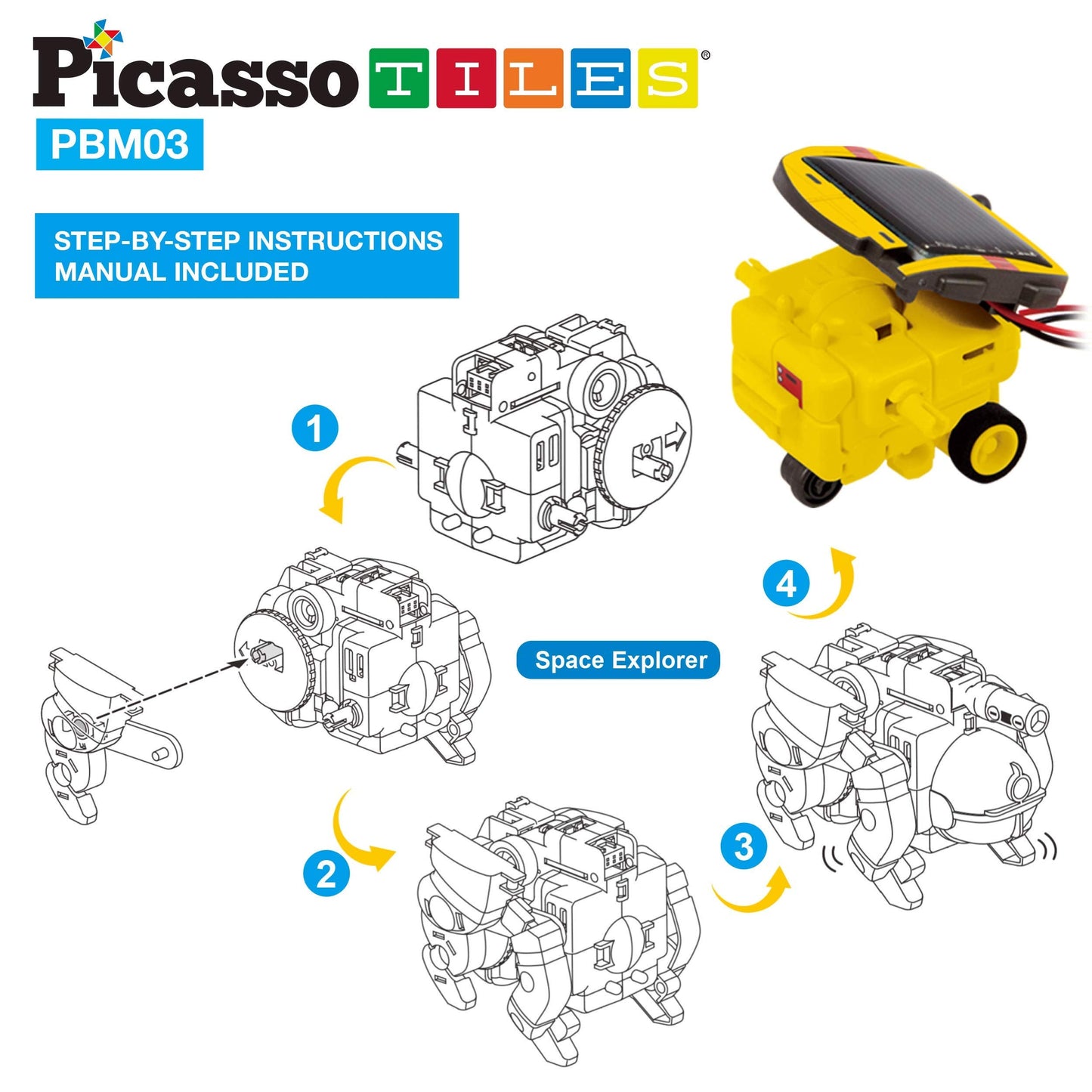 PicassoTiles astronaut robot model fully assembled showing internal mechanical gears