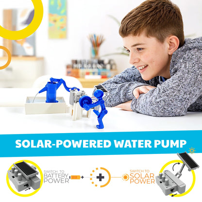 Close up view of the solar panel and gear assembly components of the 4M hybrid water pump