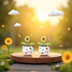 Authentic USA imported solar dancing flower toys pack of two showing vibrant yellow petals
