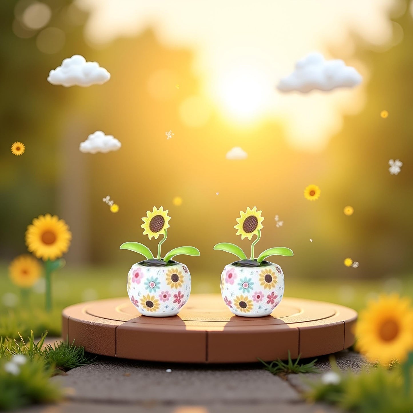 Authentic USA imported solar dancing flower toys pack of two showing vibrant yellow petals