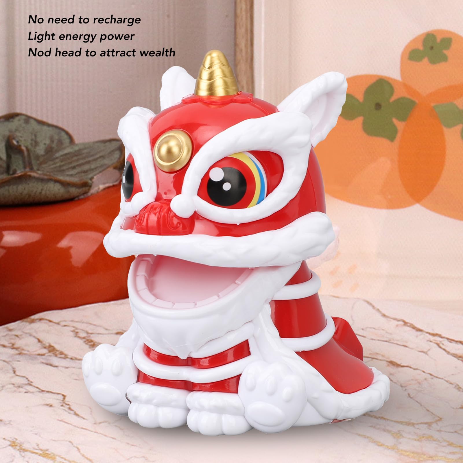 Jerliflyer traditional nodding lion dance figurine on an office desk setup