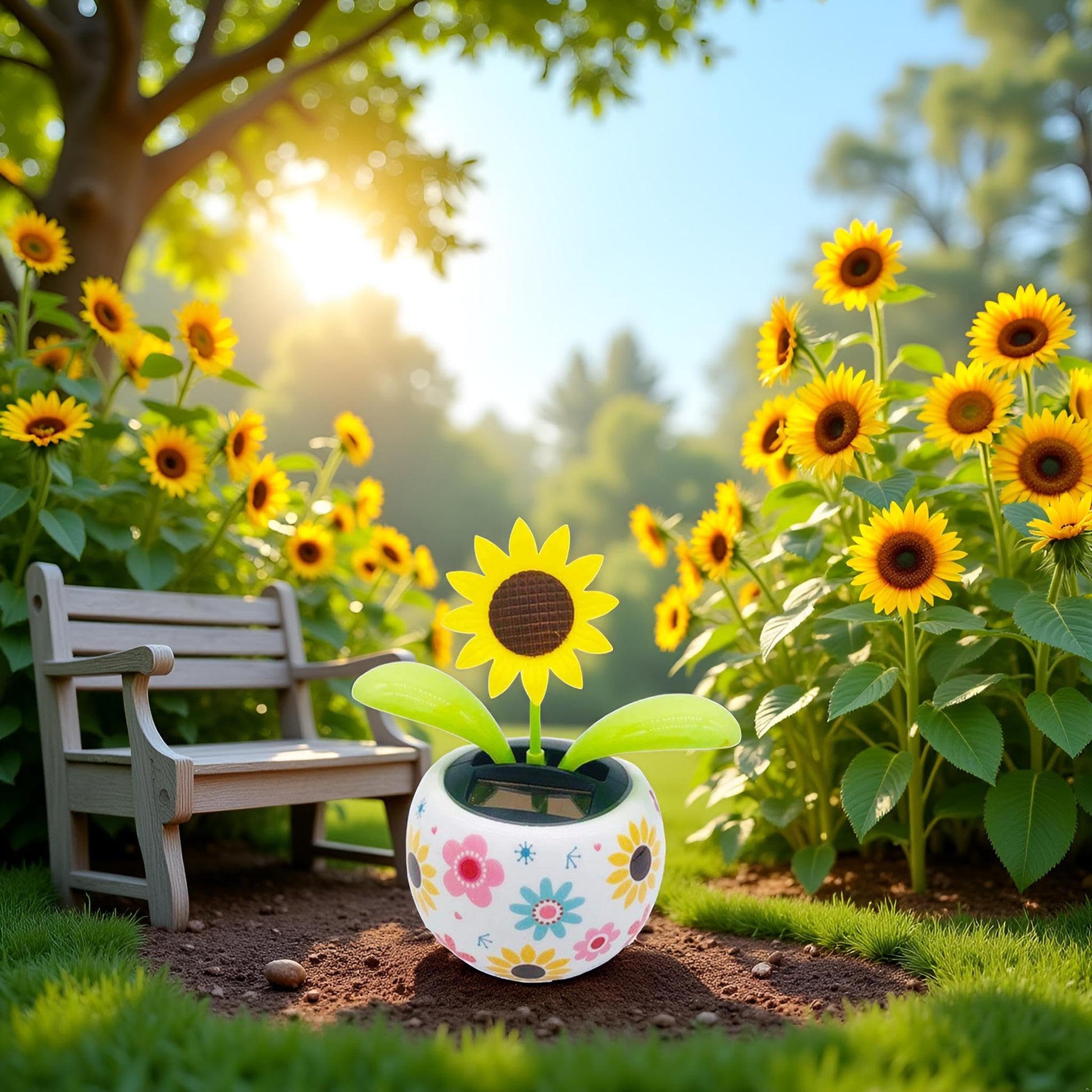 JJLFresheners kinetic solar dancing flower placed on a home windowsill catching sunlight