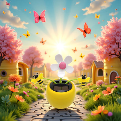 JJLFresheners solar swinging flower toy placed on a sunny windowsill showing kinetic motion.