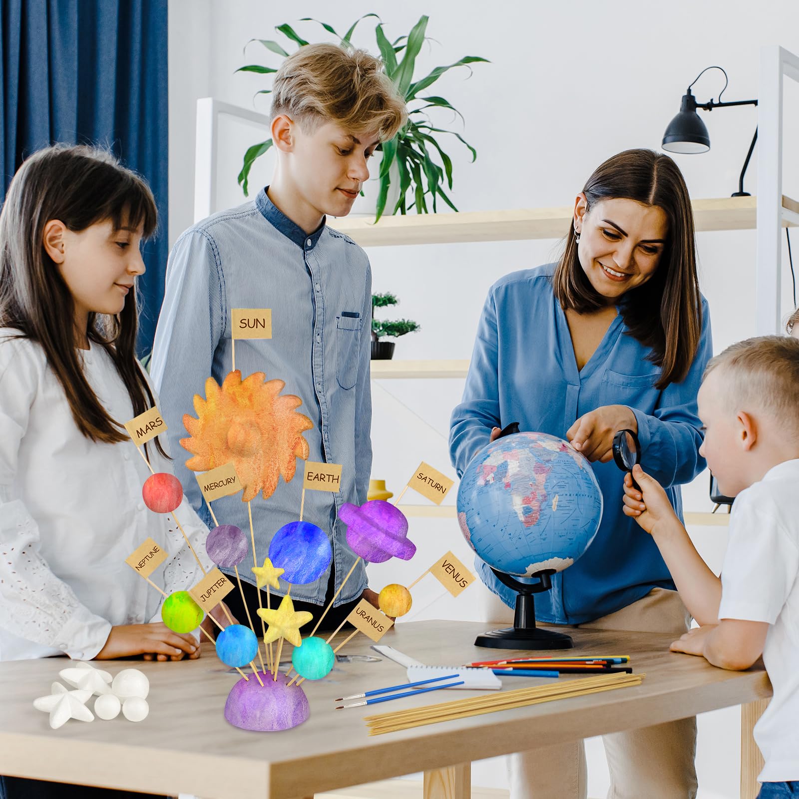 Educational planet labeling pins and paper tags for school classroom display