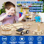 Assembled wooden solar racing car model from the Lucky Guess engineering set.