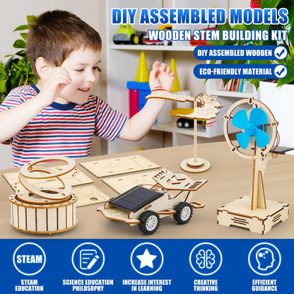 Assembled wooden solar racing car model from the Lucky Guess engineering set.