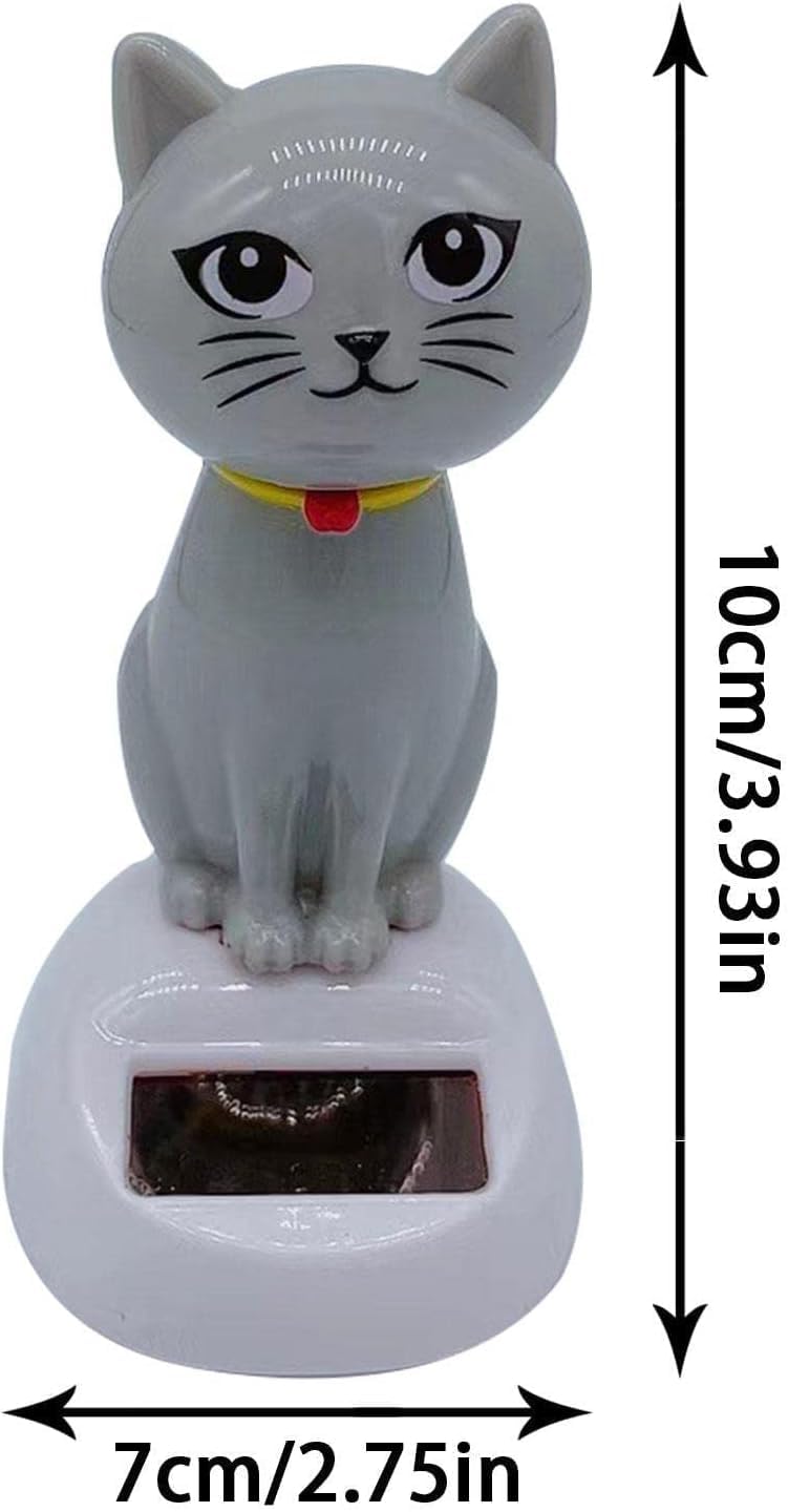Gray swinging solar cat figurine statue close up showcasing the built in solar panel base