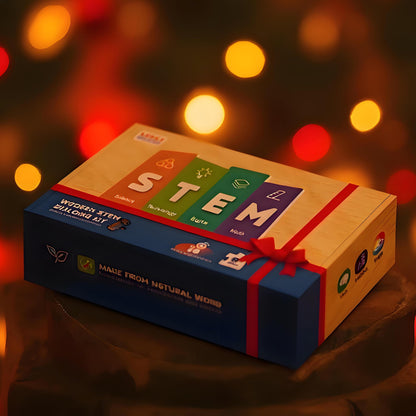 Premium gift packaging for the Lucky Guess educational engineering kit for ages 8 to 14.