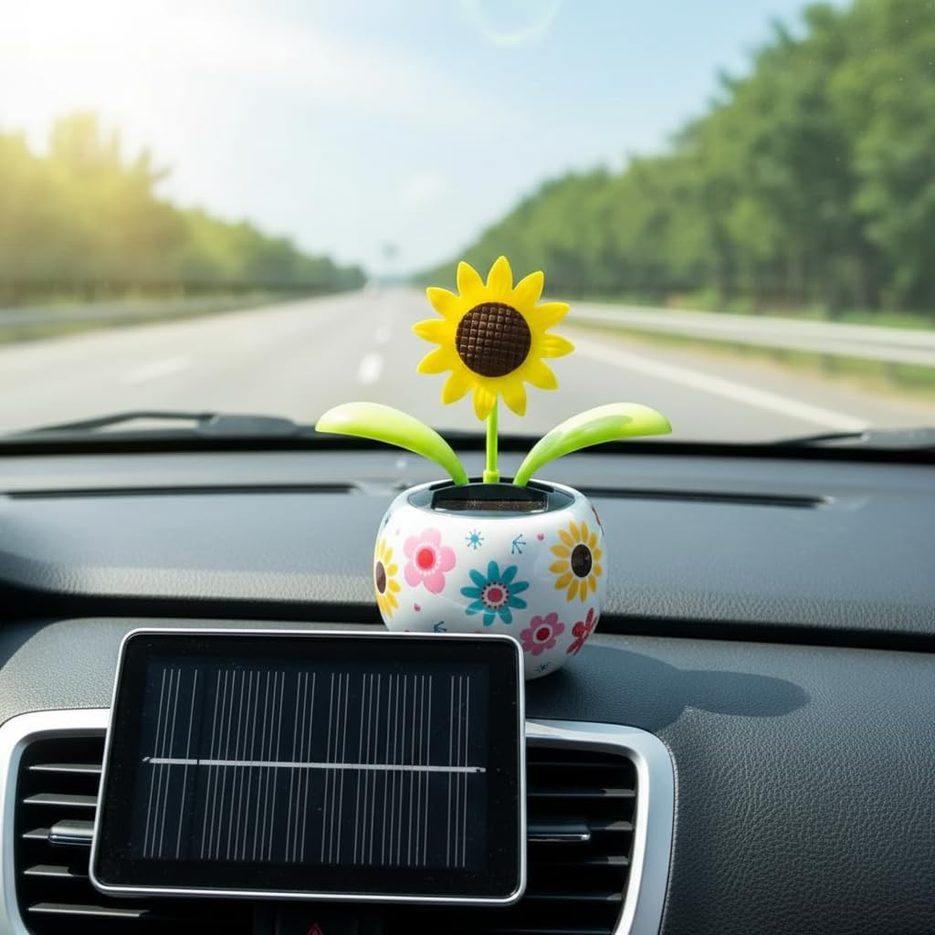Animated dancing sunflower close up showing integrated solar panel