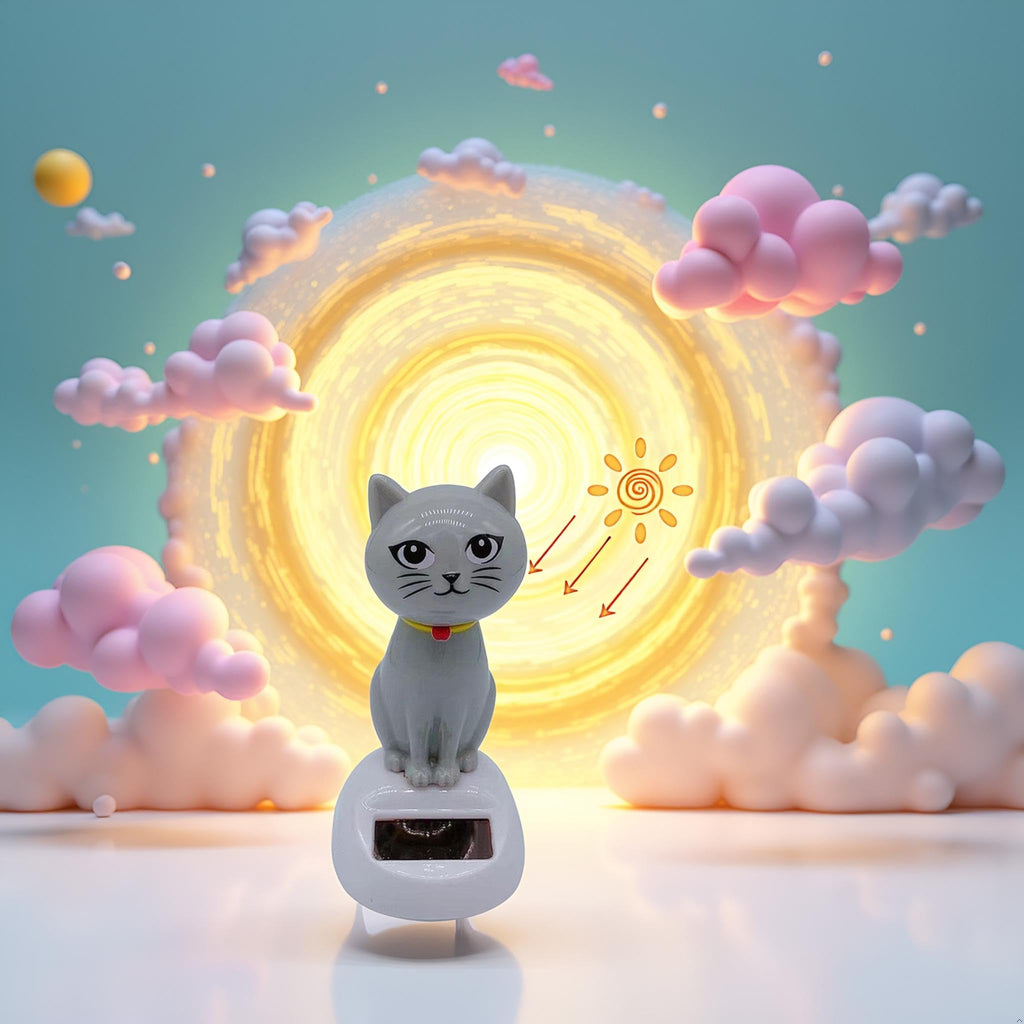 SquarezhenBo eco-friendly battery-free dancing cat ornament swaying under natural sunlight