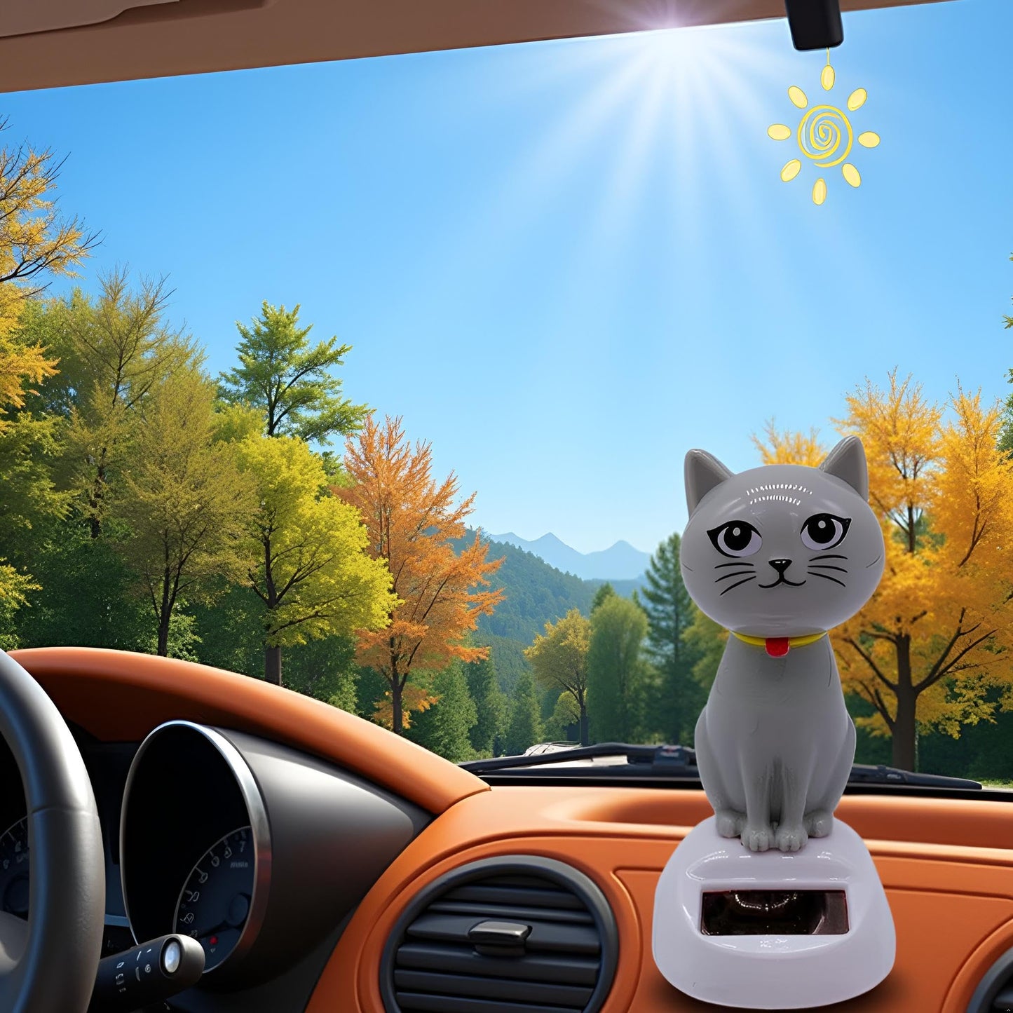 SquarezhenBo cute gray bobblehead style cat statue interior decoration close up view