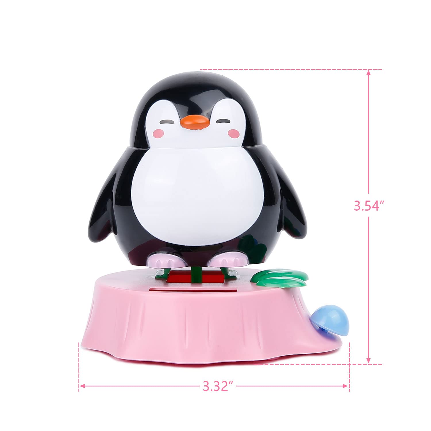 Solar animated swinging penguin figurine side view demonstrating kinetic movement mechanics