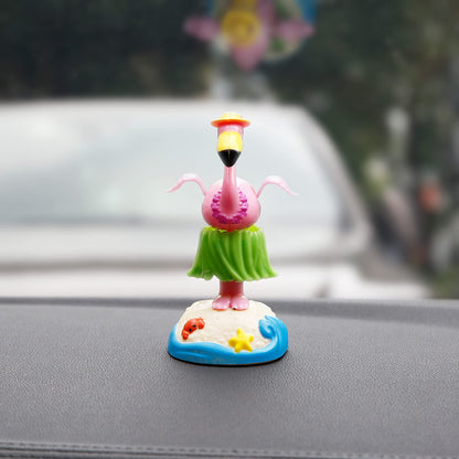 YGMONER swinging dress flamingo car ornament displaying the detailed yellow sun hat and small starfish accessory