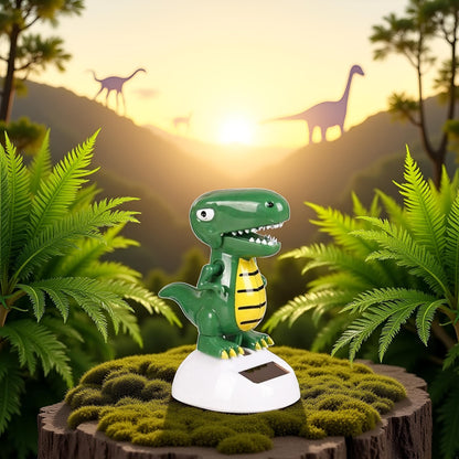 Juroicessry green dinosaur swinging novelty ornament demonstrating battery-free renewable energy action.
