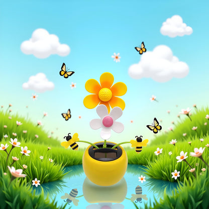 Solar powered dancing sunflower toy with swinging honey bee accent side angle