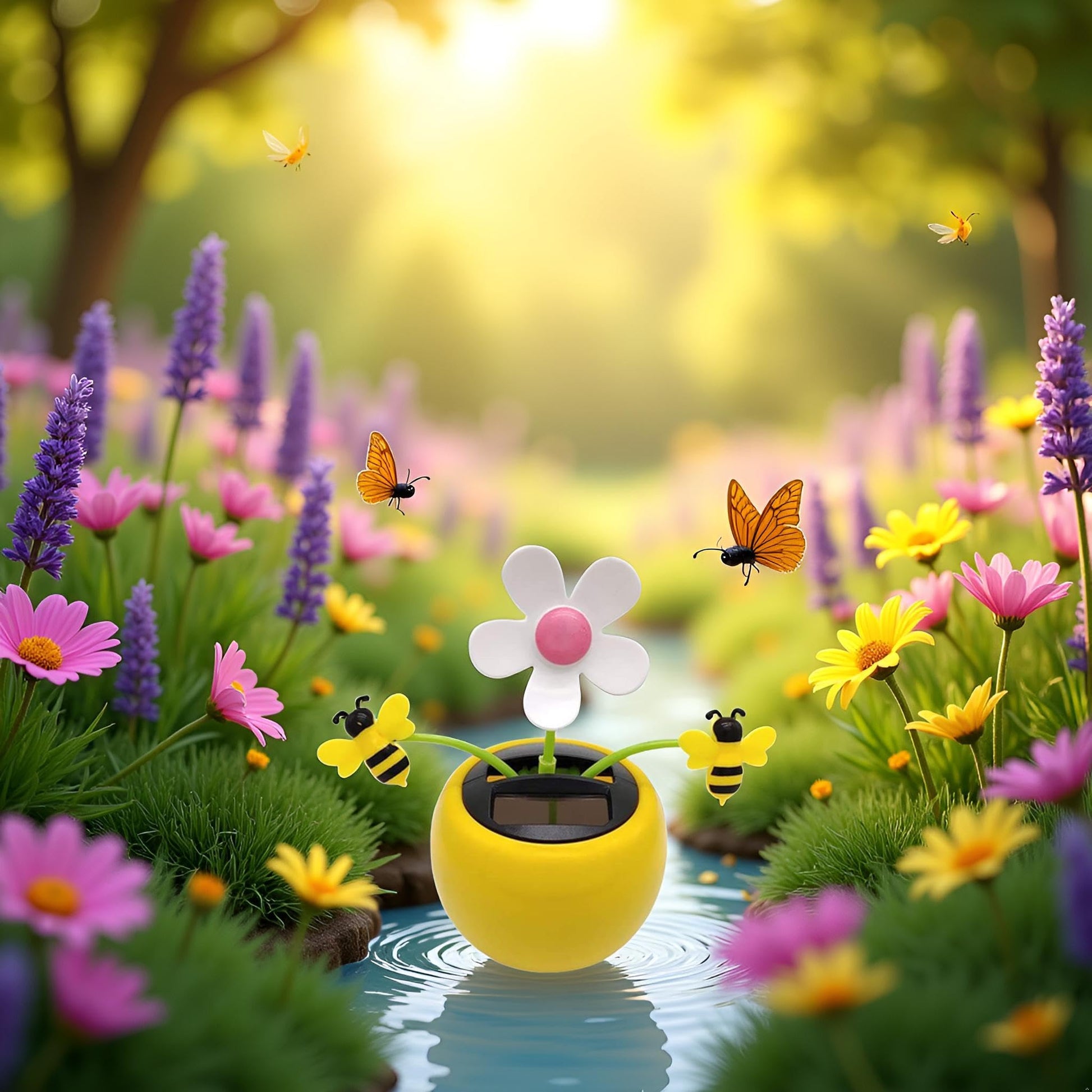 Yellow apple blossom and sunflower desktop figurine close up details
