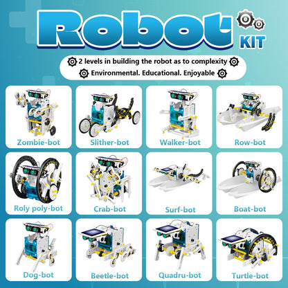 Detailed overview of the thirteen different land and water robot models built from the stem kit