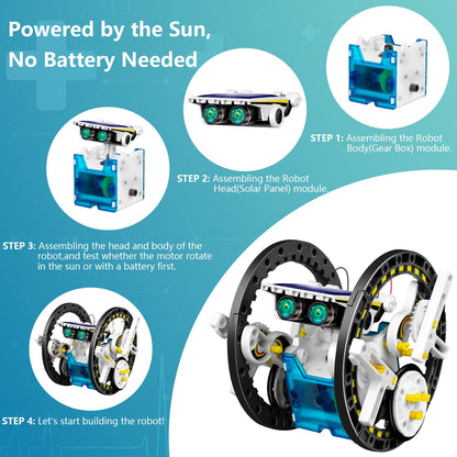 An assembled solar powered beetle robot crawling on a flat surface under direct sunlight