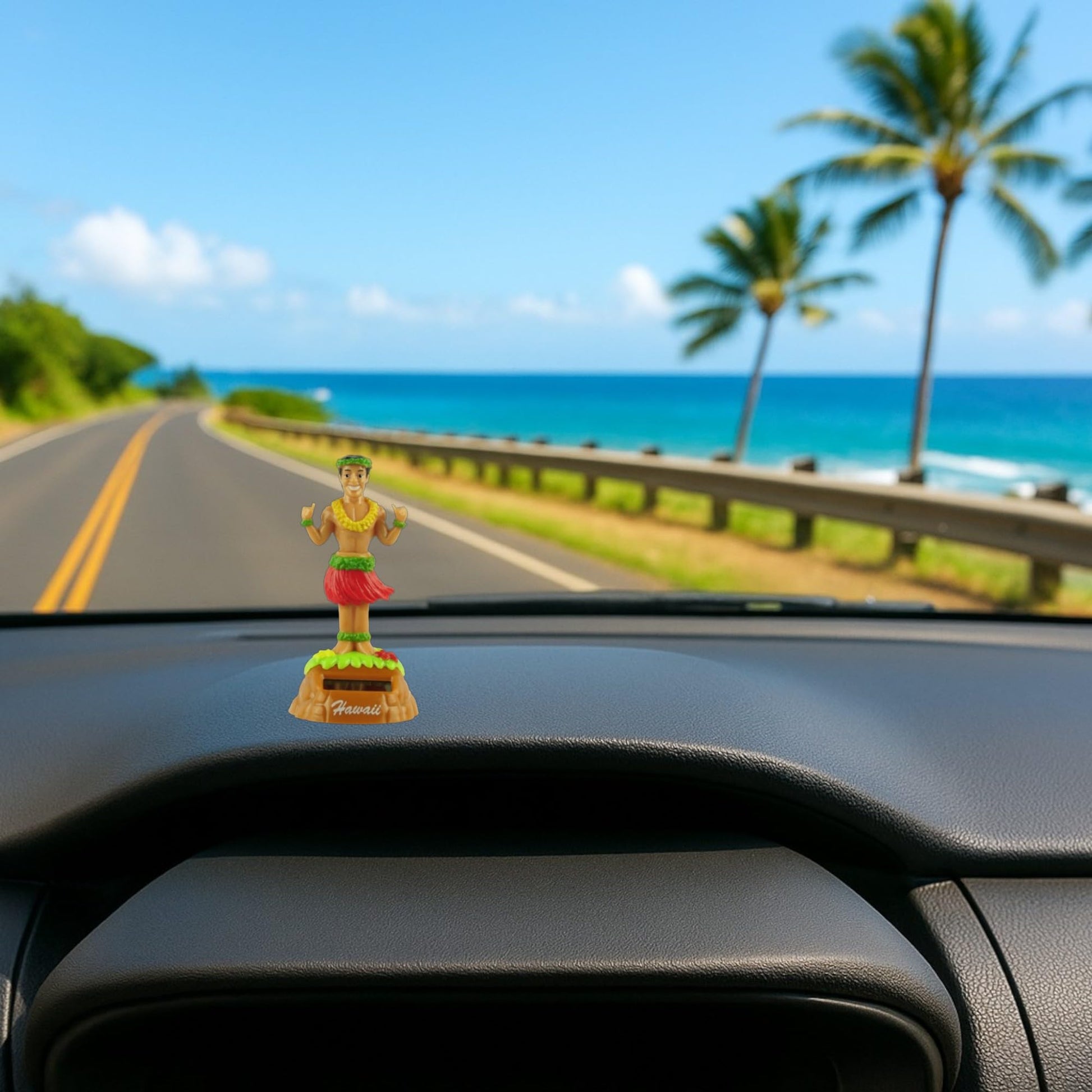 KC Hawaii Shaka Hula Man dancing car figurine displaying the traditional hang loose hand gesture.