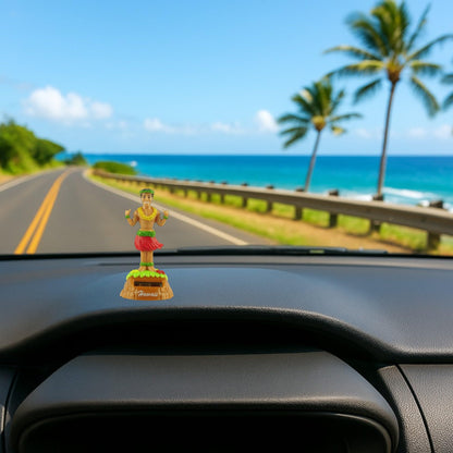 KC Hawaii Shaka Hula Man dancing car figurine displaying the traditional hang loose hand gesture.