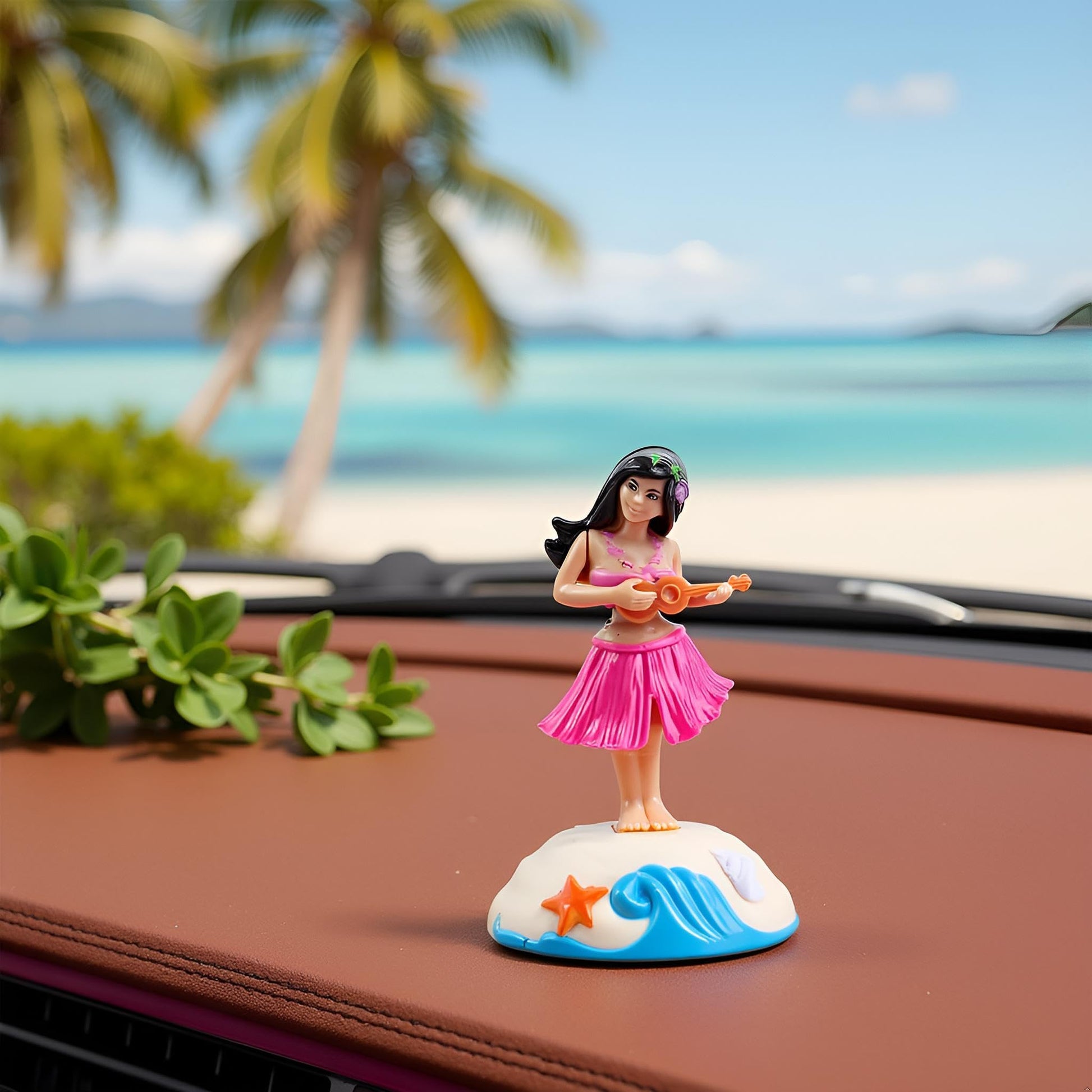 PurYupearl pink swinging hula girl solar toy side profile view
