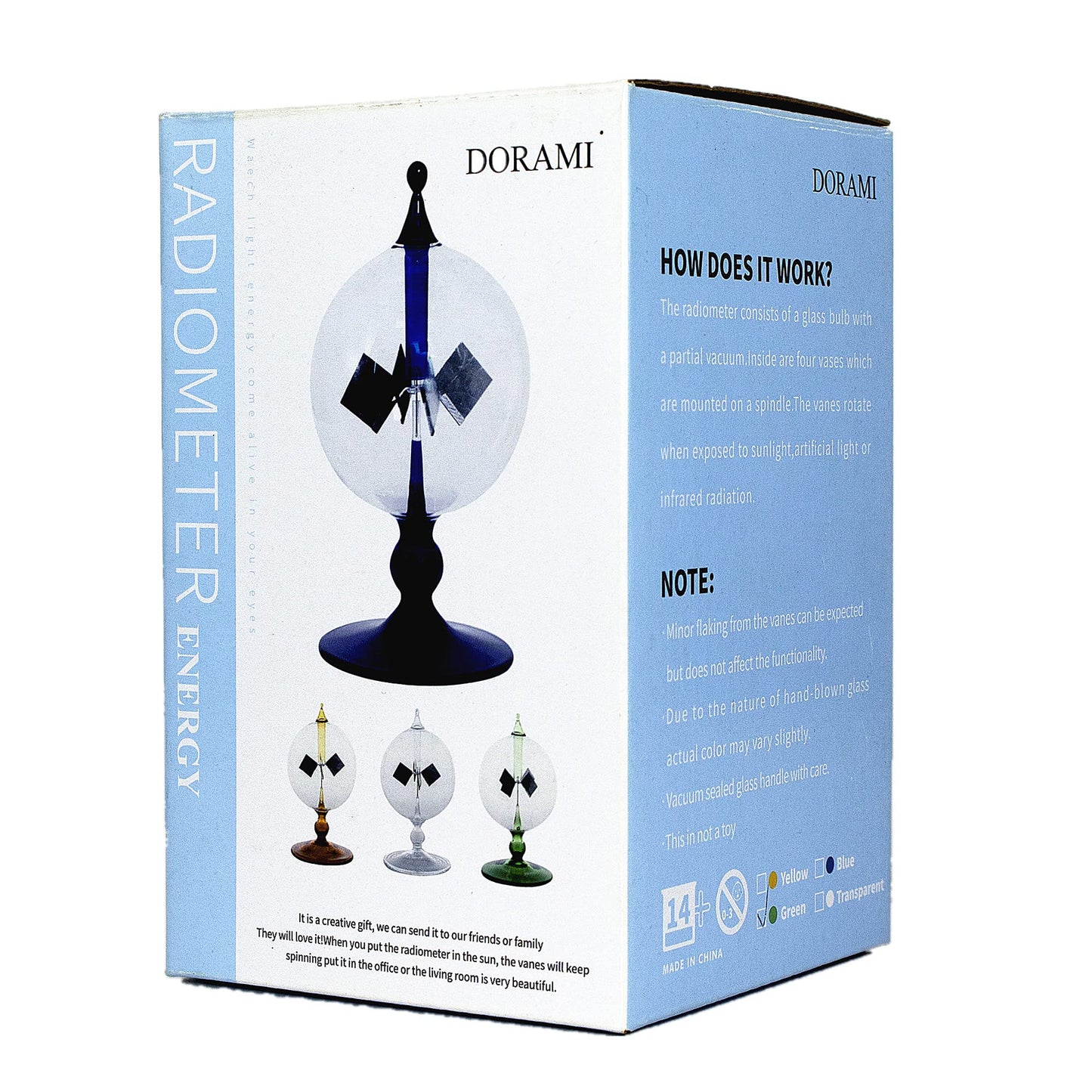 Side profile of the premium hand blown glass physics ornament by DORAMI