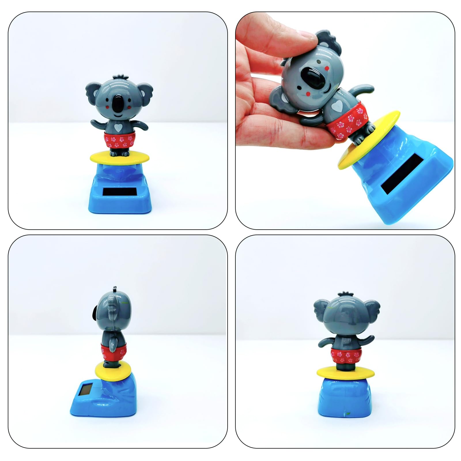 Side profile of ranyunsyz solar bobblehead showing the grey koala design structure