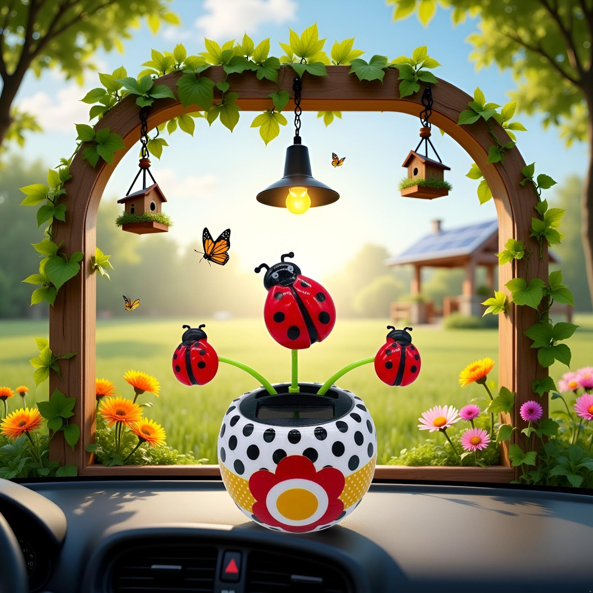 Packaging view of the Jowxsx imported solar powered dashboard dancing flower.