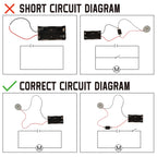 Instruction booklet page displaying clear circuit wiring diagrams for kids science projects.