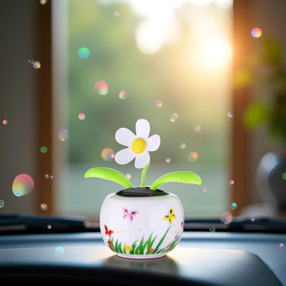 Solar activated shaking flower desk accessory for stress relief