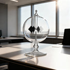 DORAMI educational Crookes radiometer glass bulb showing the black and silver sides of the paddles.