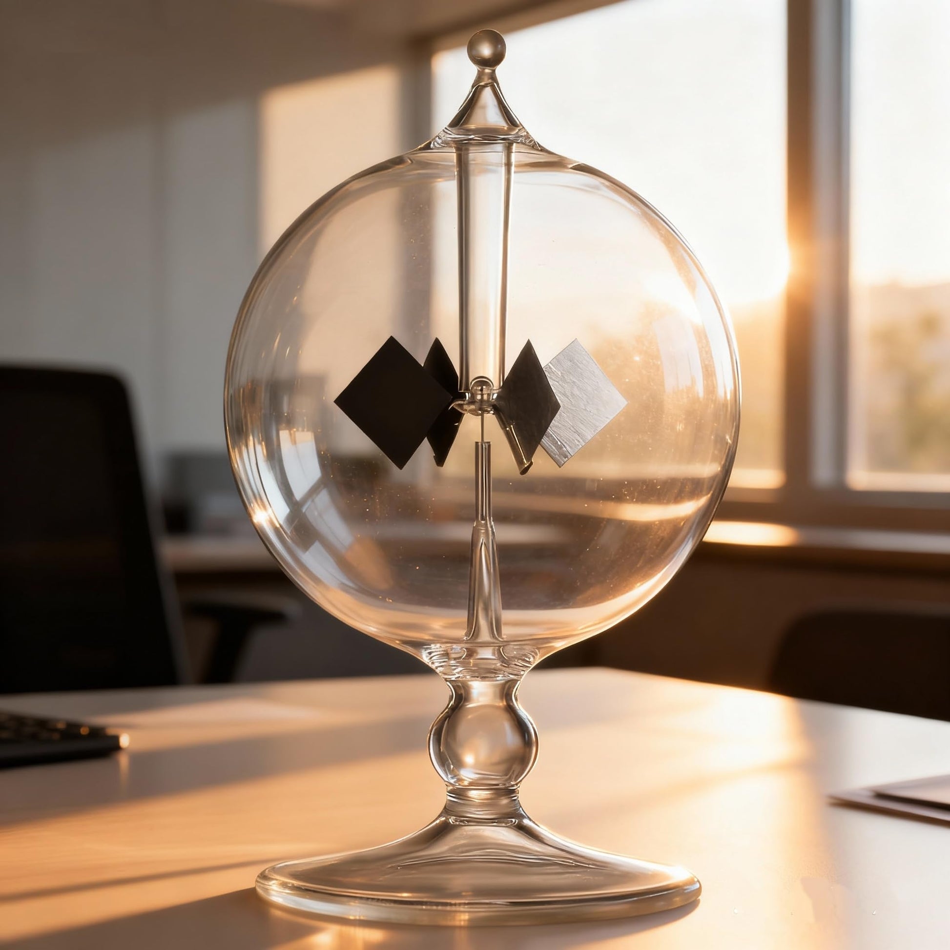 DORAMI solar powered light energy radiometer styled as an office desk decorative ornament.