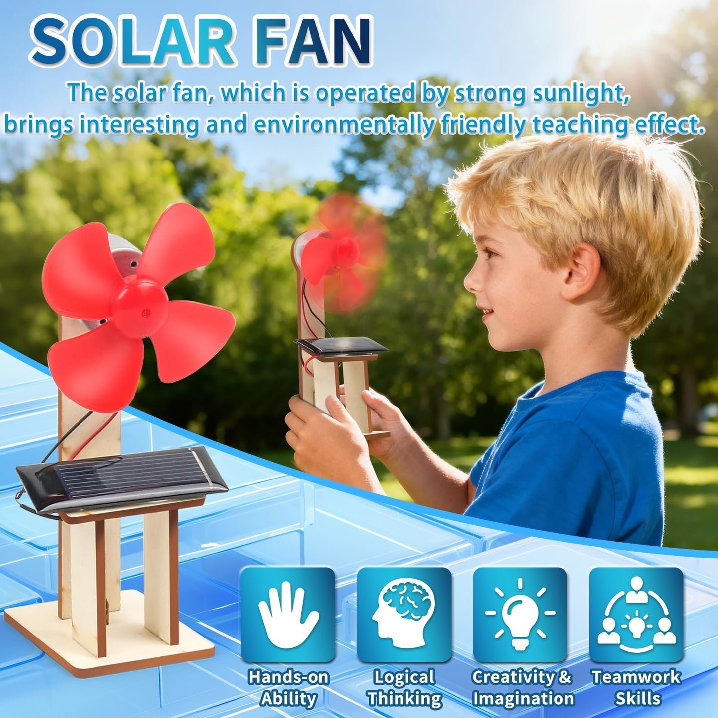 Children assembling the pre cut wooden pieces of the solar fan engineering project