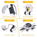 An expanded view of the durable plastic building components and gears from the AESGOGO educational toy set.