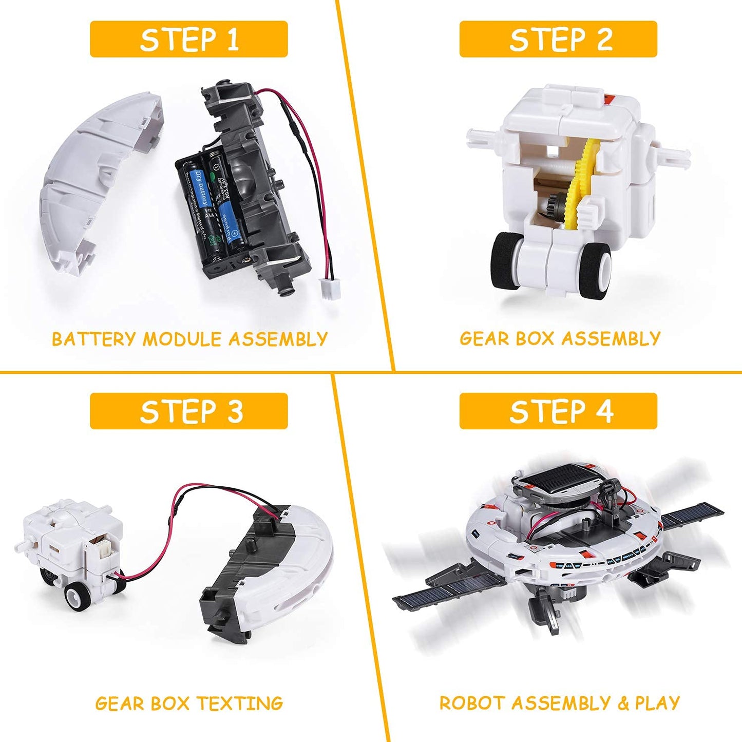 An expanded view of the durable plastic building components and gears from the AESGOGO educational toy set.