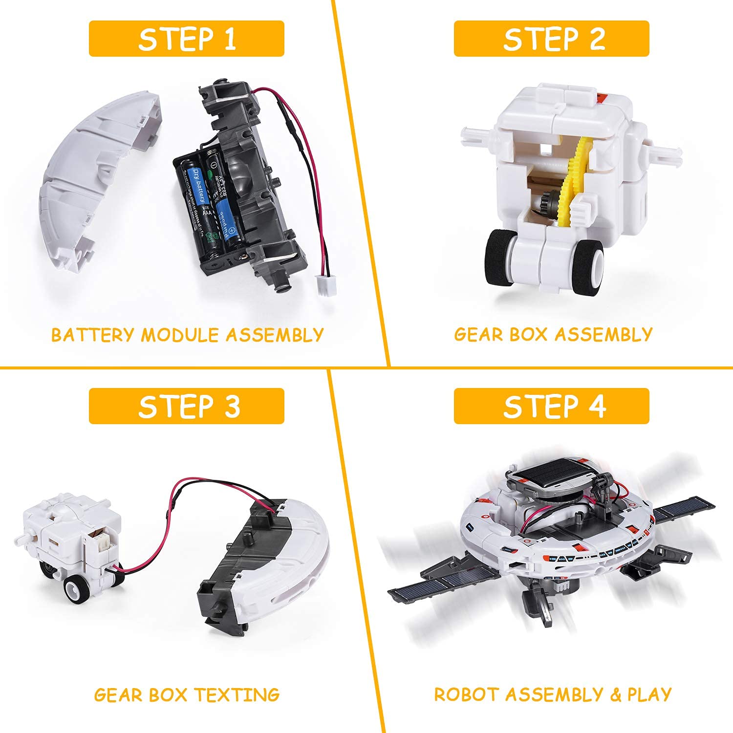 An expanded view of the durable plastic building components and gears from the AESGOGO educational toy set.