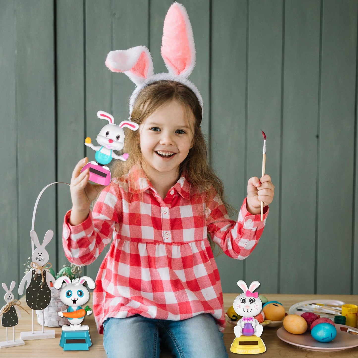 Animated rabbit car shaking head dancer doll set highlighting the intricate Easter egg accents and details