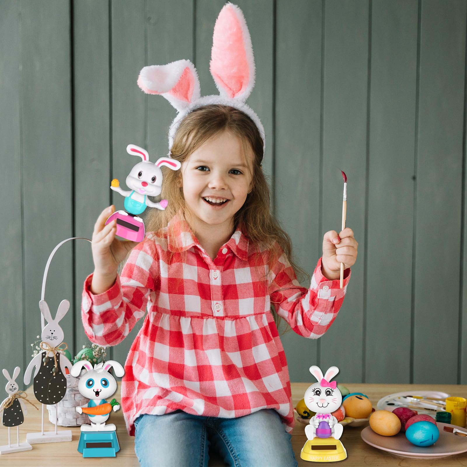 Animated rabbit car shaking head dancer doll set highlighting the intricate Easter egg accents and details