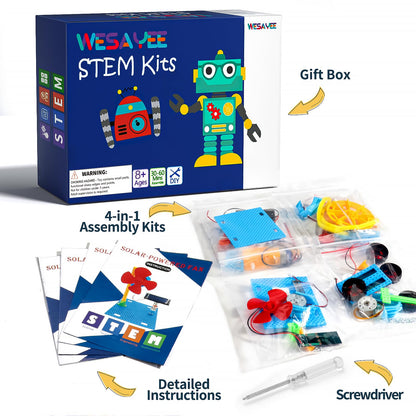 WESAYEE engineering experiments kit showing children building a robotic project.