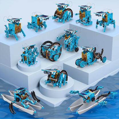 Close-up of the functional solar energy panel and motor base drive mechanism included in the educational toy set.