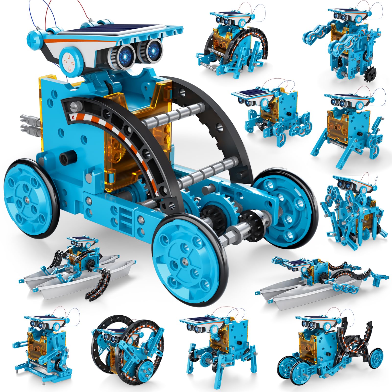 Complete set layout displaying all one hundred and ninety pieces of non-toxic ABS plastic components inside the STEM package.